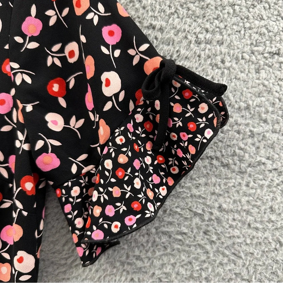 Talbots Short Sleeve Shift Dress Floral Ruffle Black Pink Career Workwear Wmn 2 - Picture 2 of 9